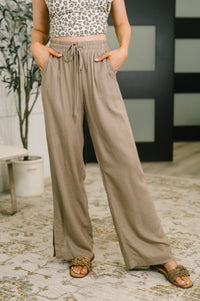 Zenana Linen Drawstring Pants in Light Cocoa