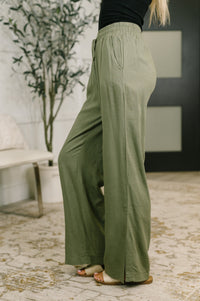 Zenana Linen Drawstring Pants in Light Olive