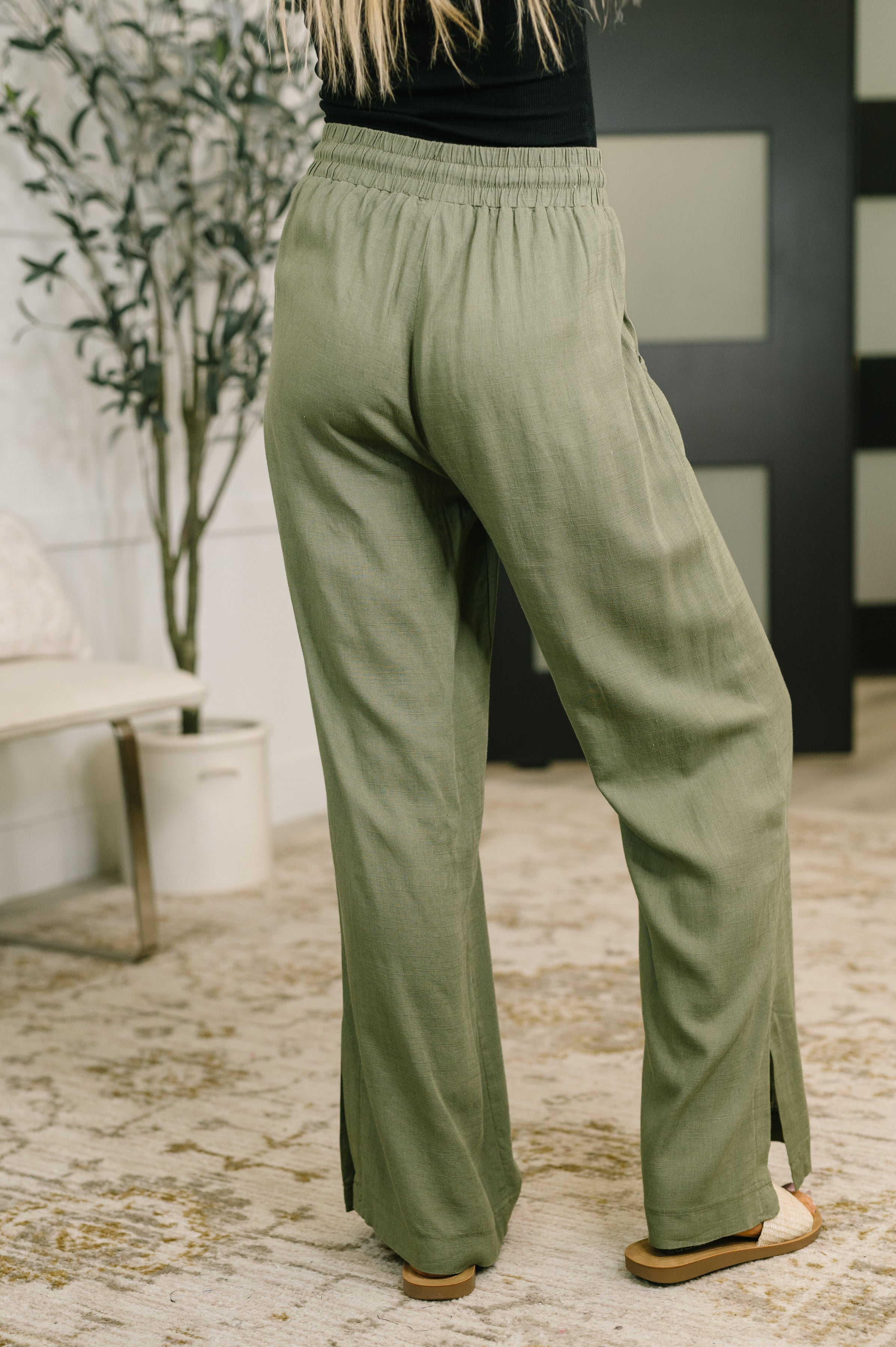 Zenana Linen Drawstring Pants in Light Olive
