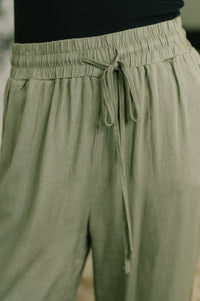 Zenana Linen Drawstring Pants in Light Olive