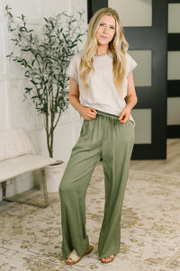 Zenana Linen Drawstring Pants in Light Olive