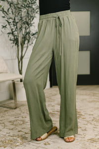 Zenana Linen Drawstring Pants in Light Olive