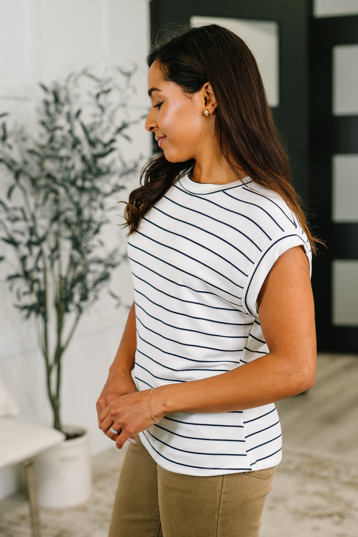 Striped Cap Sleeve Tee