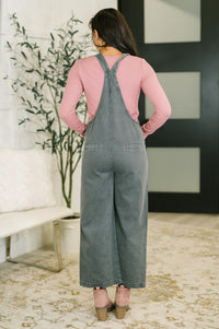 Washed Knot Strap Relaxed Fit Overalls in Ash Black