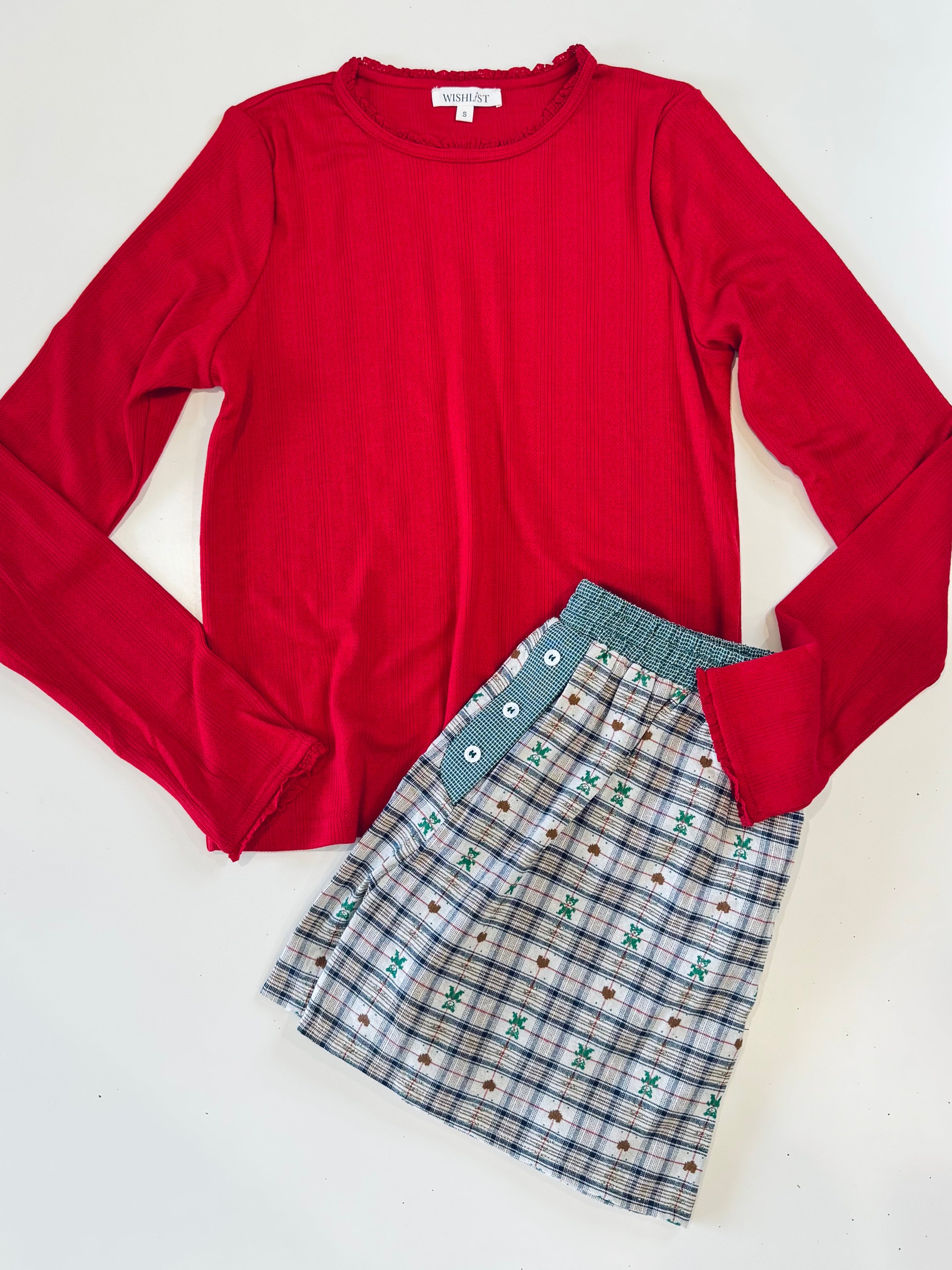 Teddy Bear Holiday Set Red Pointelle Top and Teddy Bear Boxer Shorts
