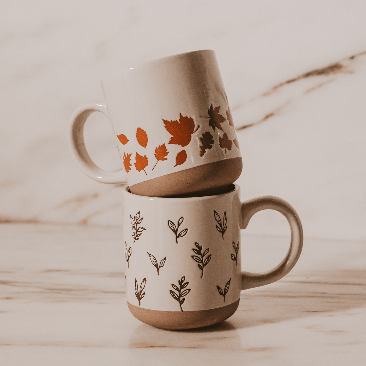 Sweet Water Decor Orange Leaves 14 oz Cream Stoneware Coffee Mug