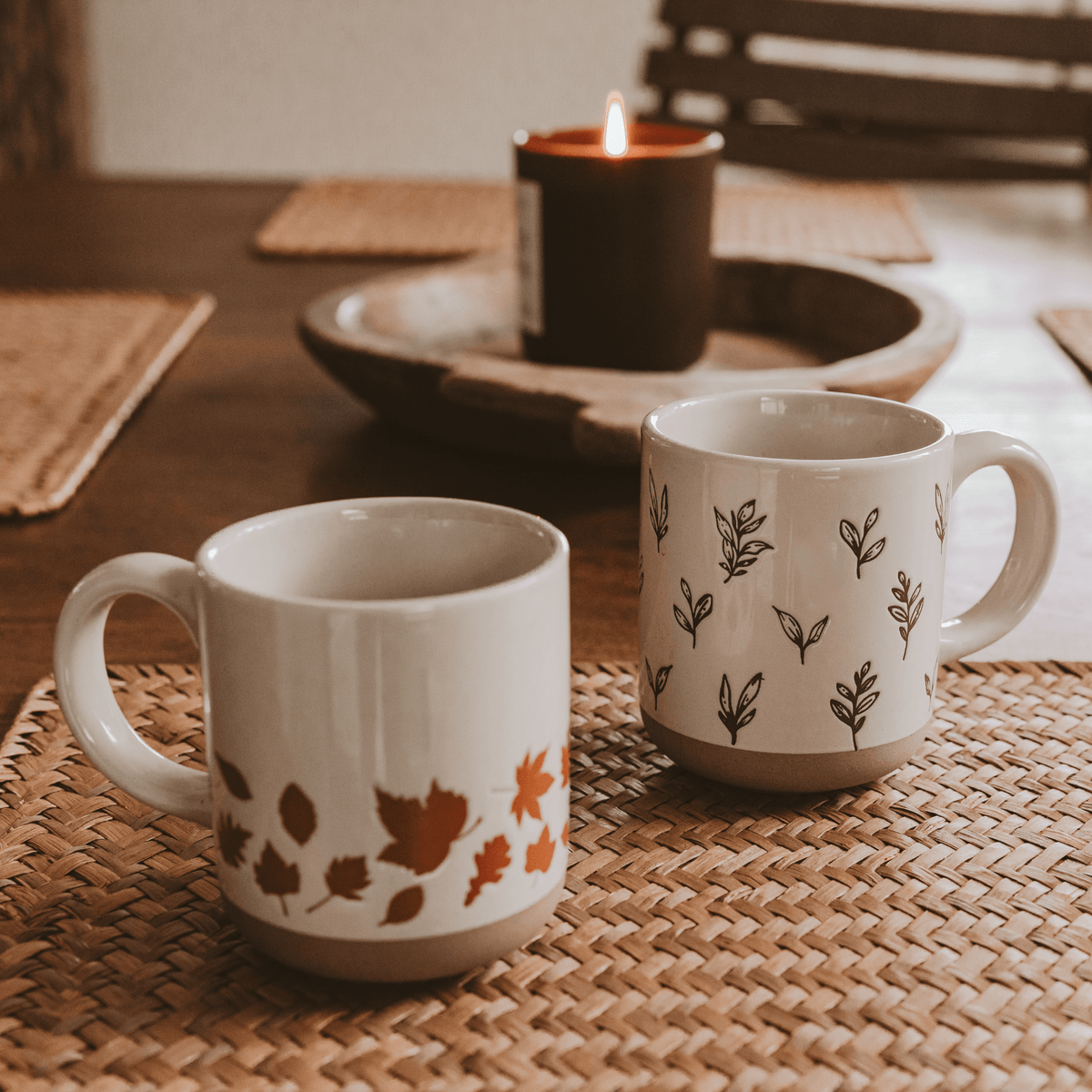 Sweet Water Decor Orange Leaves 14 oz Cream Stoneware Coffee Mug