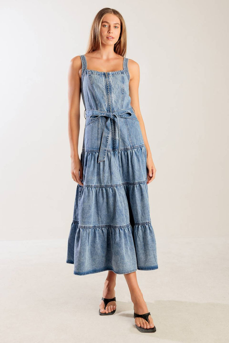 Flying Tomato Sunshine State of Mind Indigo Denim Midi Dress 