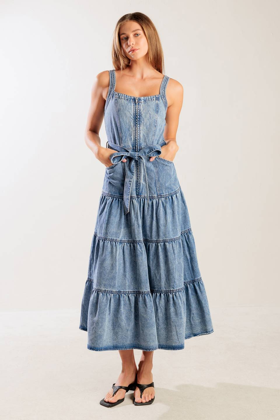 Flying Tomato Sunshine State of Mind Indigo Denim Midi Dress 