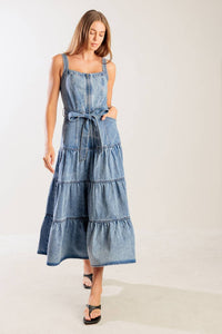 Flying Tomato Sunshine State of Mind Indigo Denim Midi Dress 