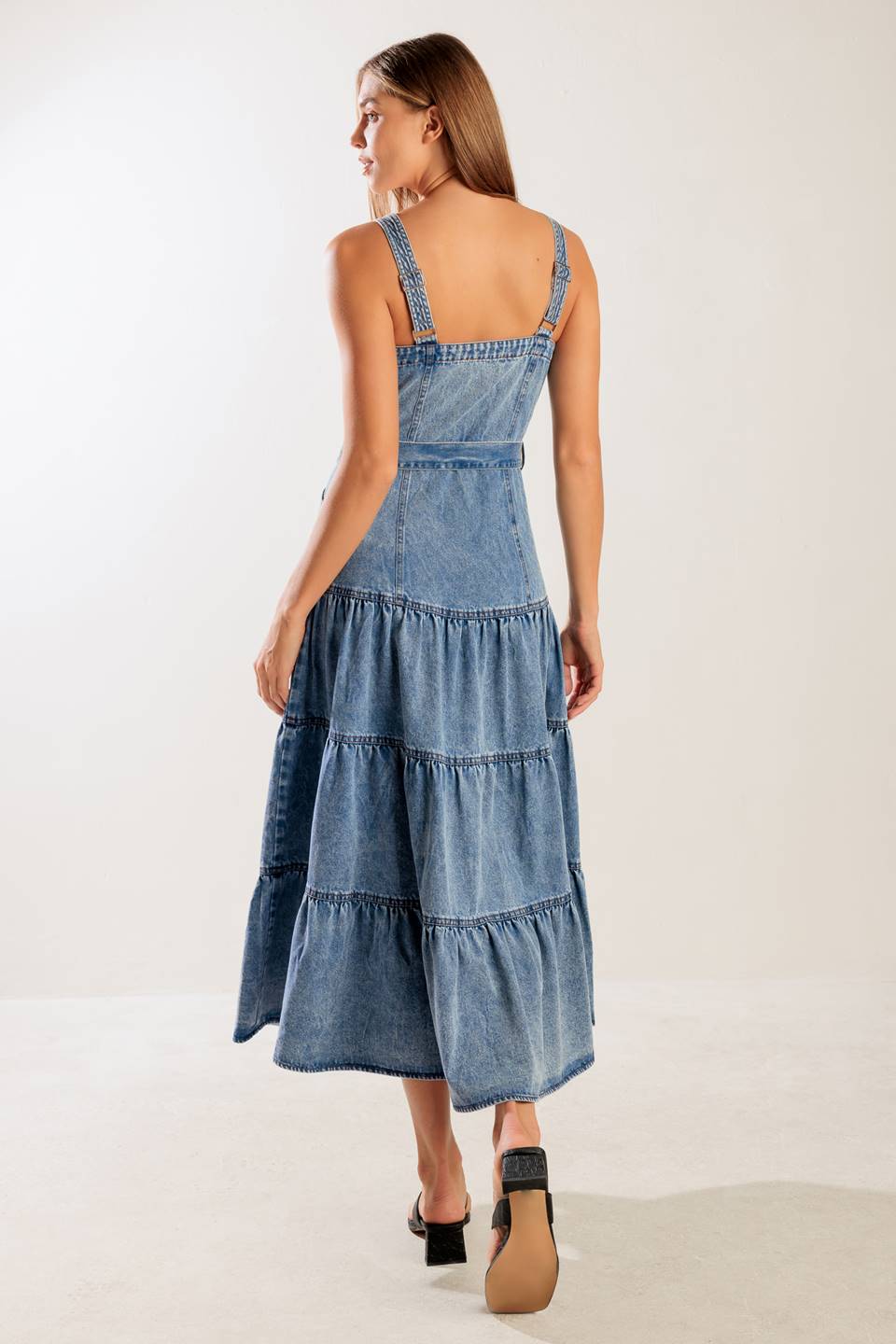Flying Tomato Sunshine State of Mind Indigo Denim Midi Dress 