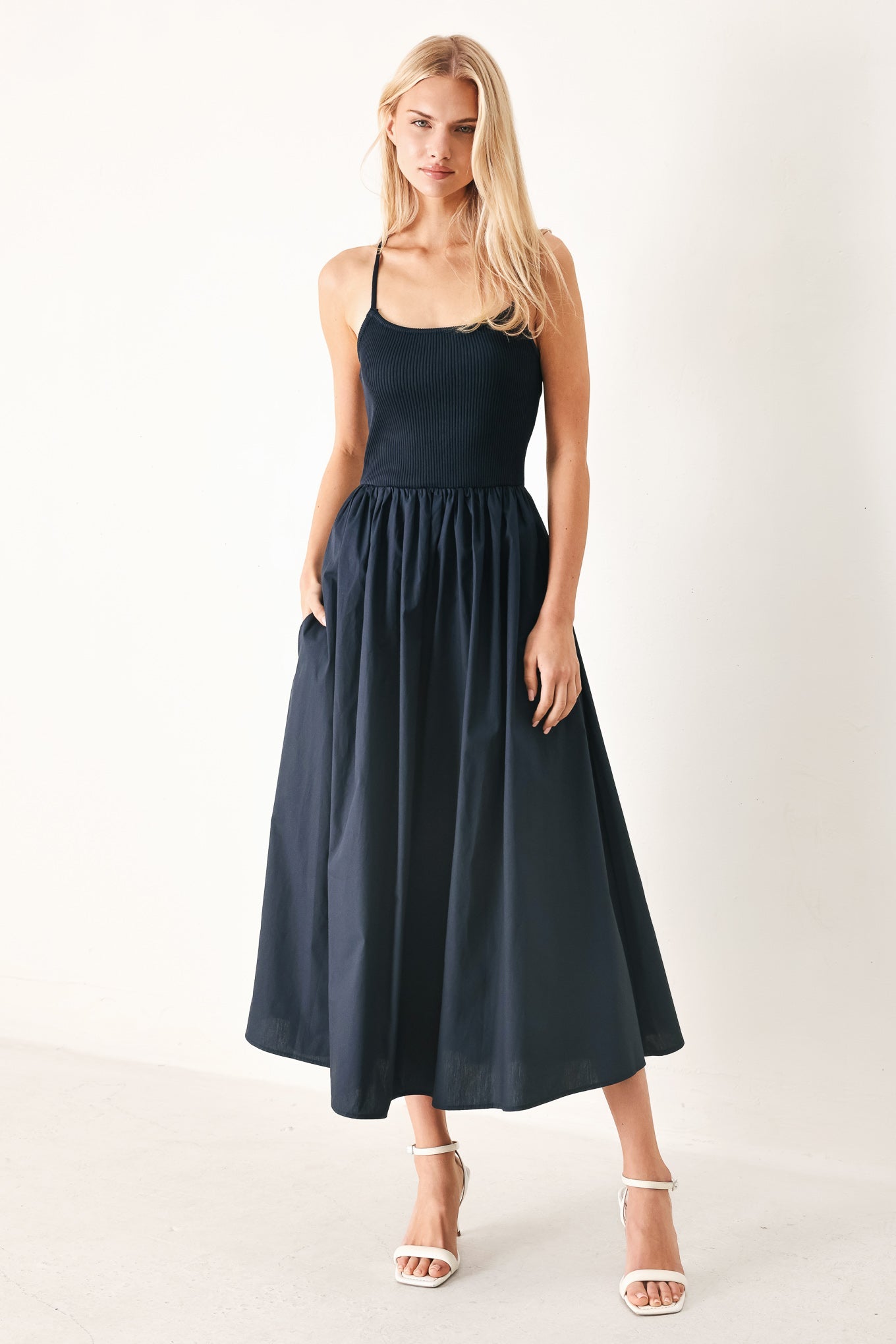 Flying Tomato Easy Breeze Navy Woven Midi Dress