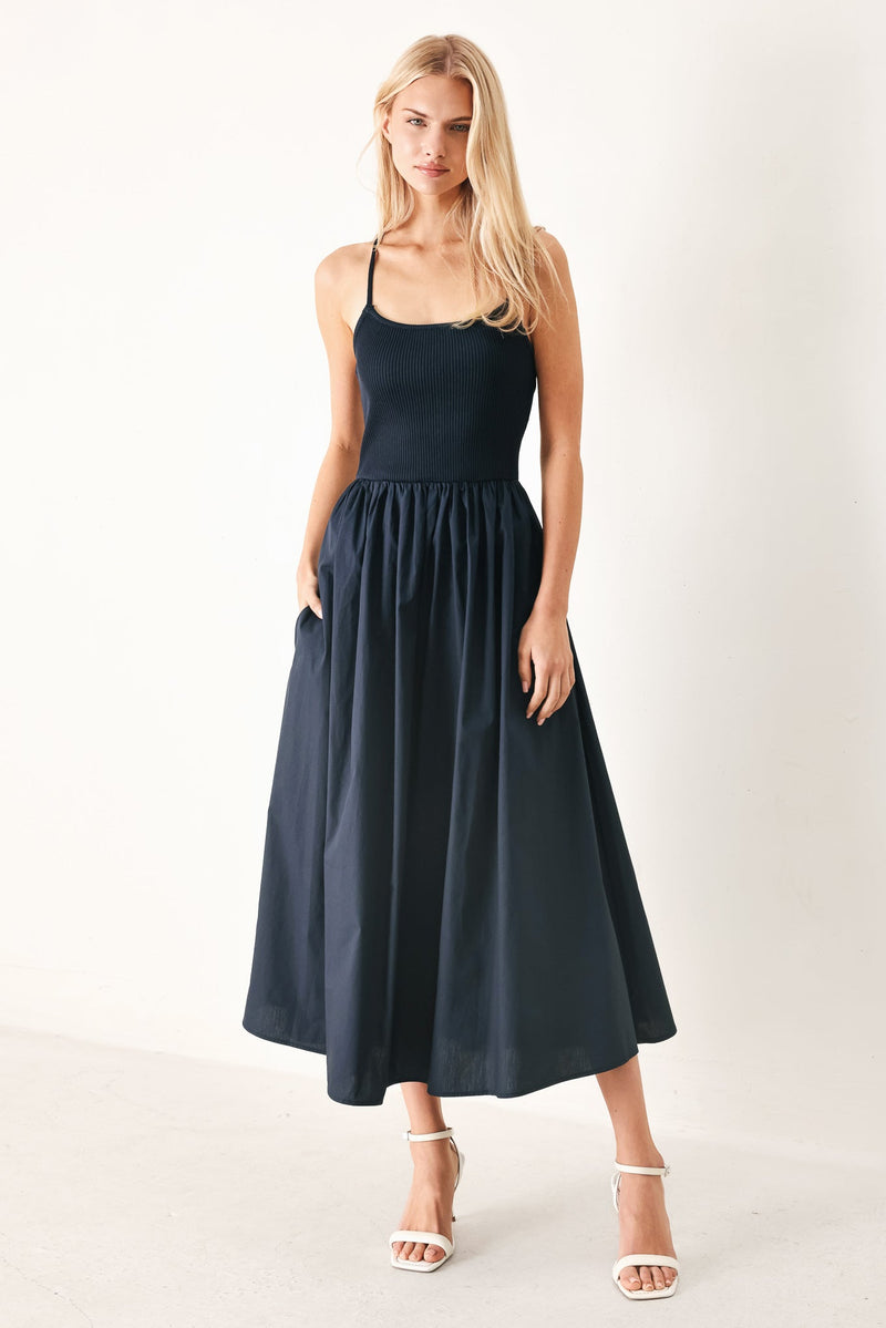Flying Tomato Easy Breeze Navy Woven Midi Dress