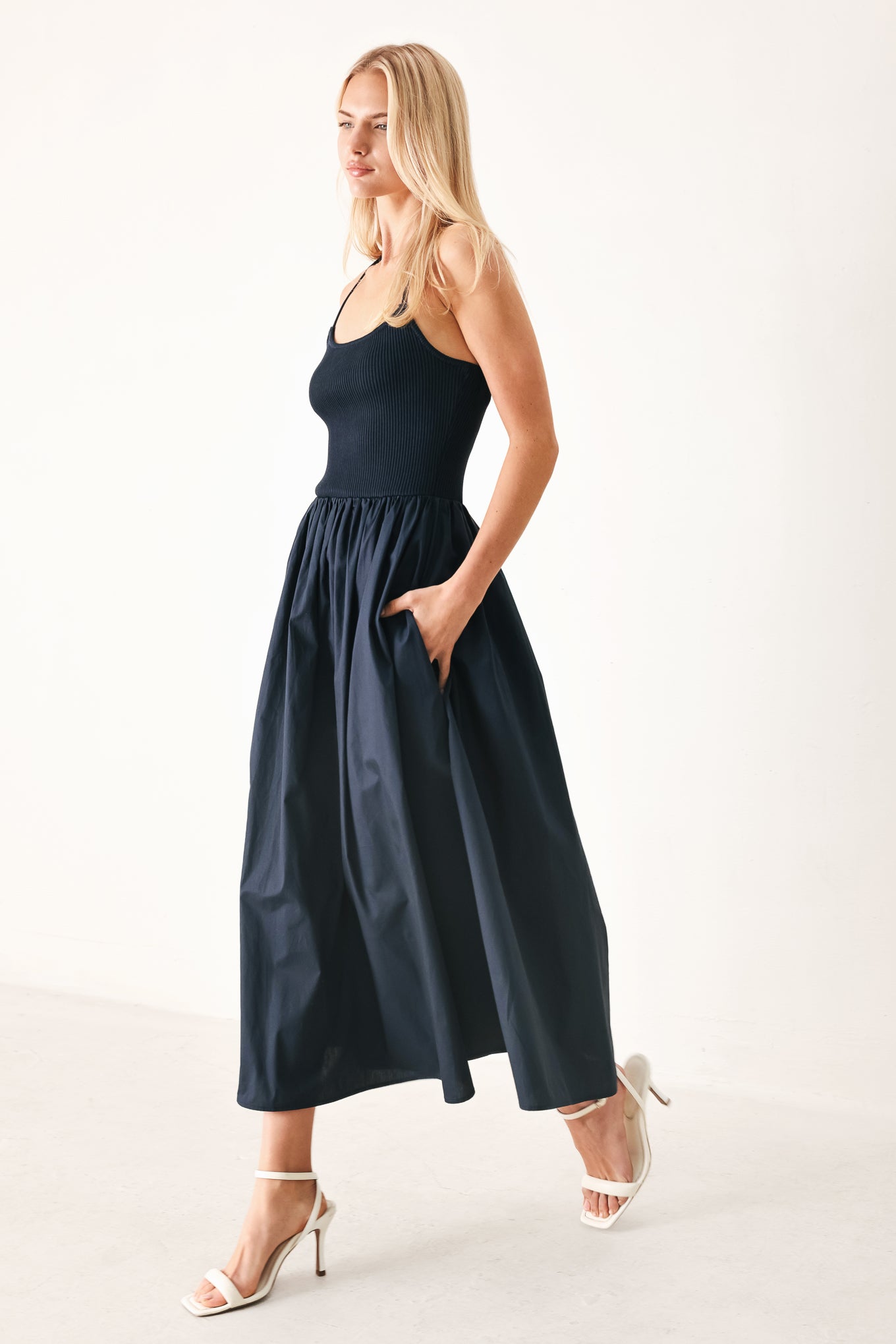 Flying Tomato Easy Breeze Navy Woven Midi Dress