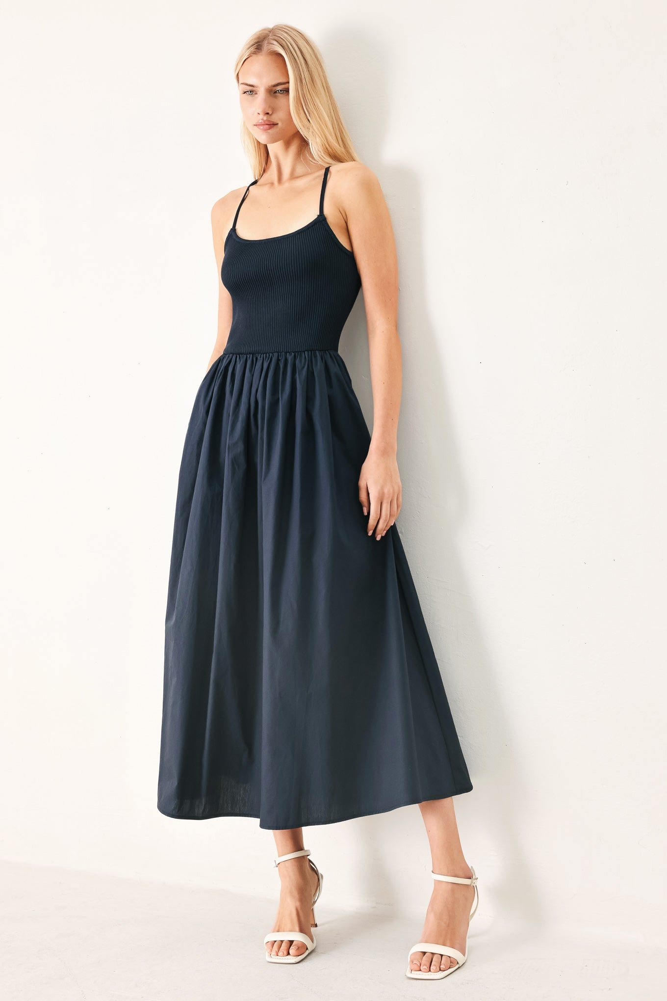Flying Tomato Easy Breeze Navy Woven Midi Dress