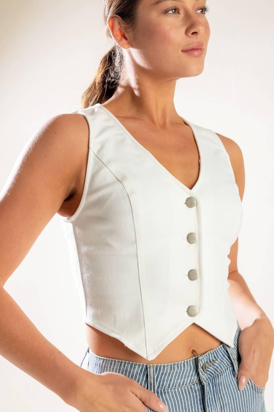 Flying Tomato White Denim Vest