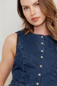 Flying Tomato Coffee Petal Dark Wash Denim Vest