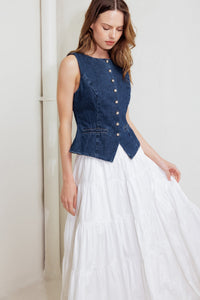 Flying Tomato Coffee Petal Dark Wash Denim Vest