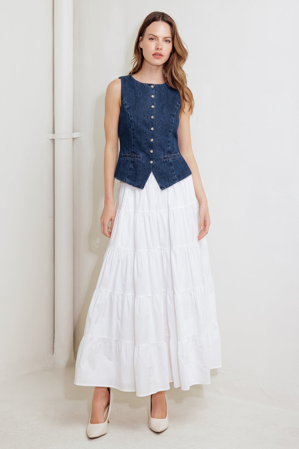 Flying Tomato Coffee Petal Dark Wash Denim Vest