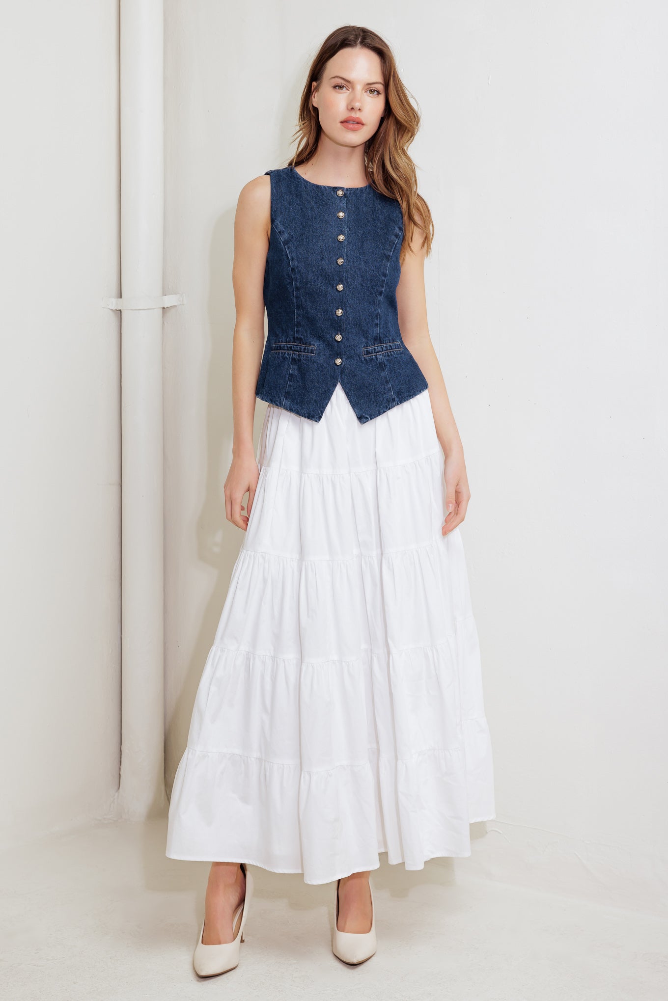 Flying Tomato Coffee Petal Dark Wash Denim Vest