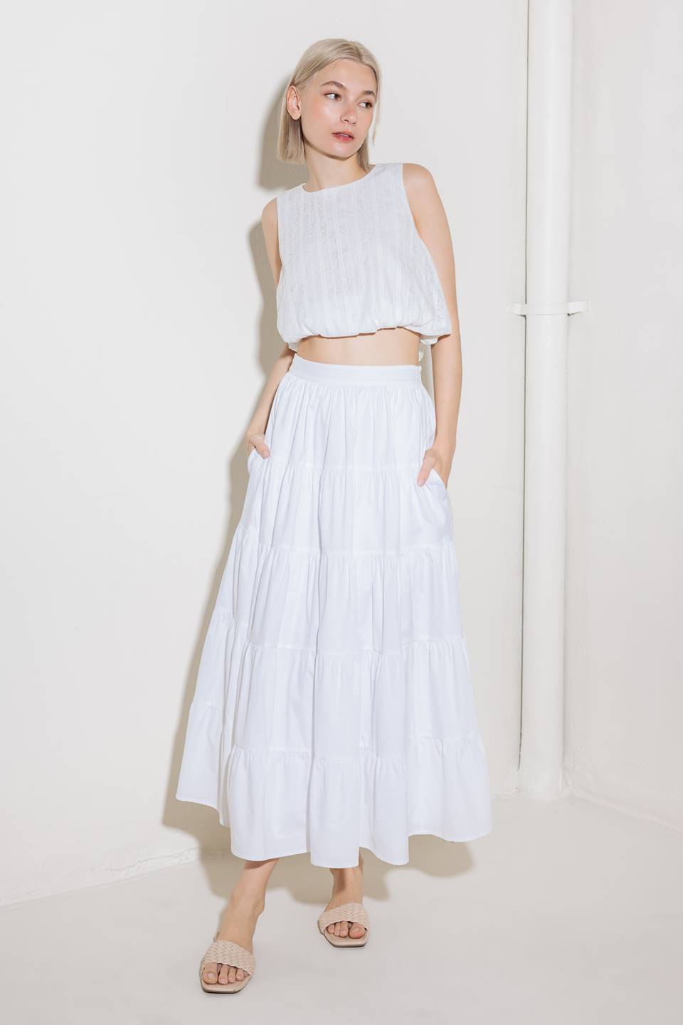 Flying Monkey Simply Spellbound White Woven Midi Skirt
