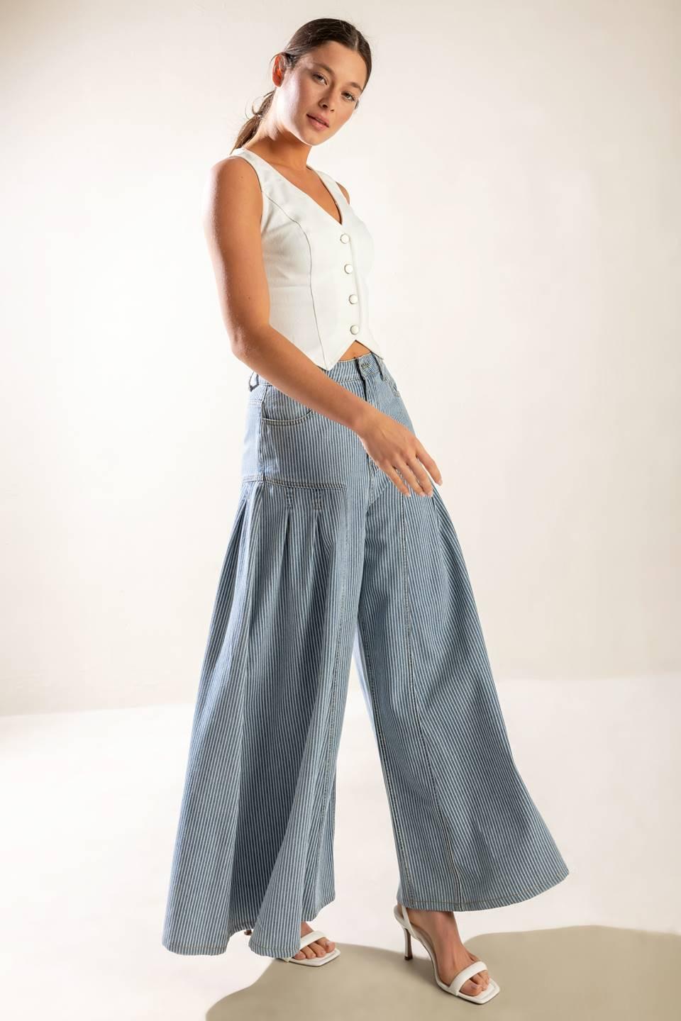Flying Tomato Rooftop Romance Wide Leg Denim Palazzo Pants