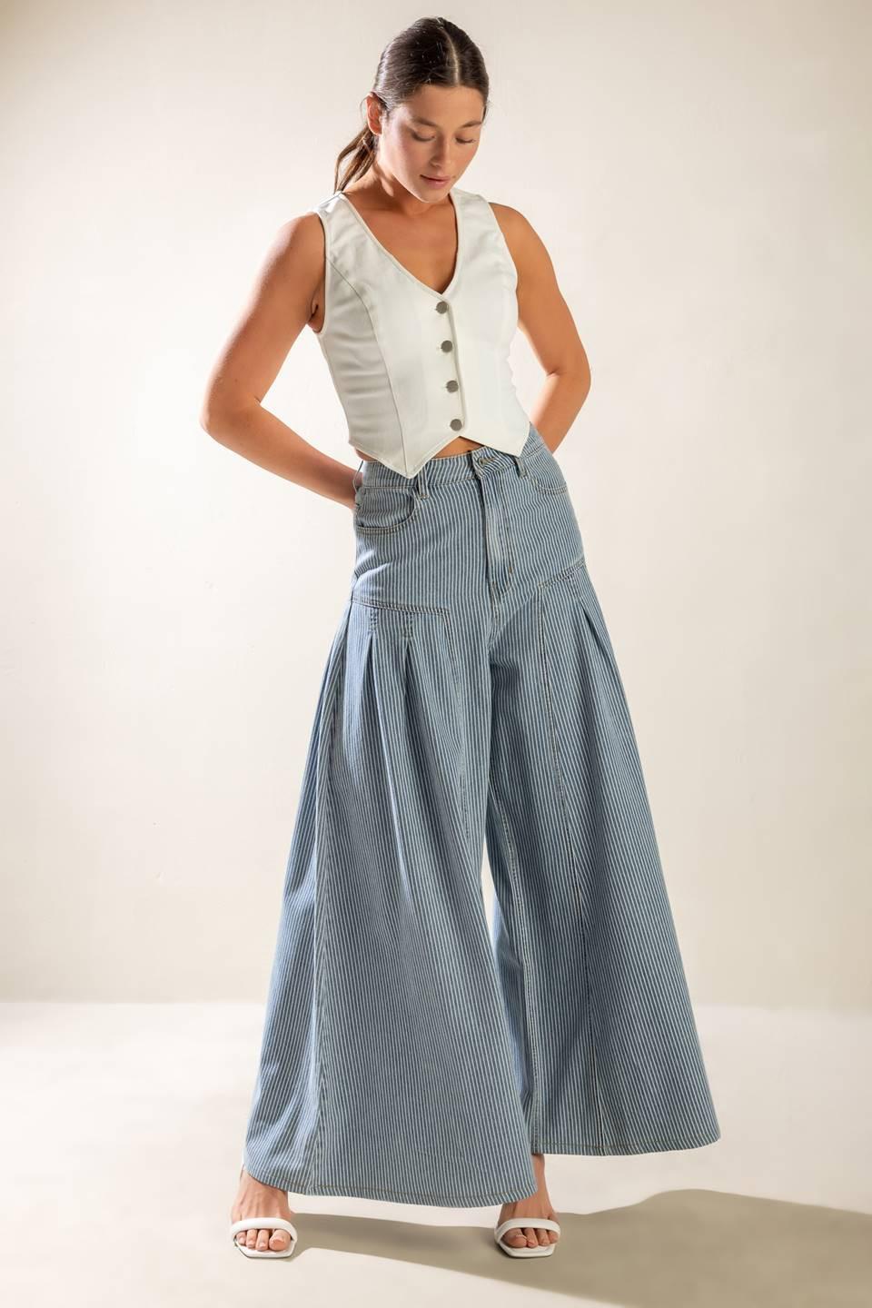 Flying Tomato Rooftop Romance Wide Leg Denim Palazzo Pants