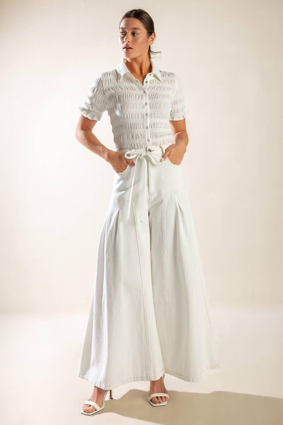 Flying Tomato Every Sunday White Woven Palazzo Pants