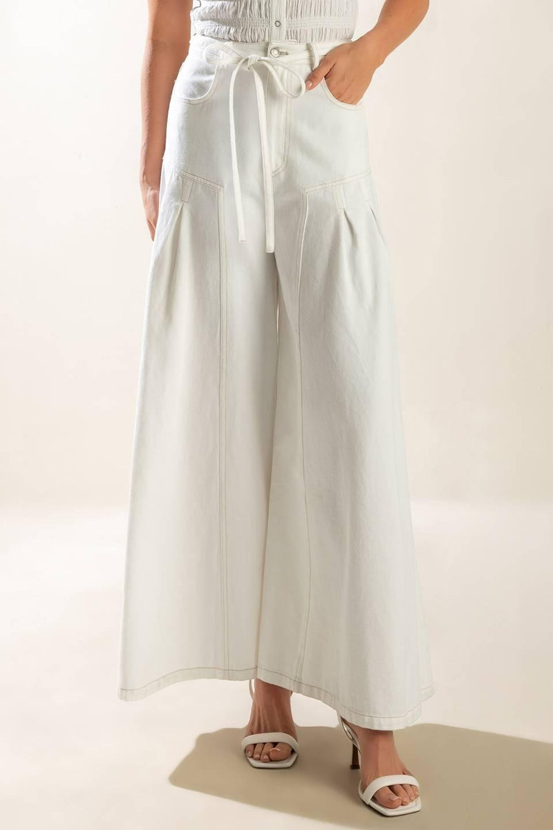 Flying Tomato Every Sunday White Woven Palazzo Pants