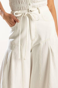 Flying Tomato Every Sunday White Woven Palazzo Pants