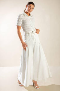 Flying Tomato Every Sunday White Woven Palazzo Pants