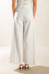 Flying Tomato Every Sunday White Woven Palazzo Pants
