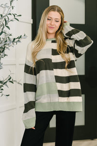 Mixed Stripe Color Block Knit Pullover Sweater