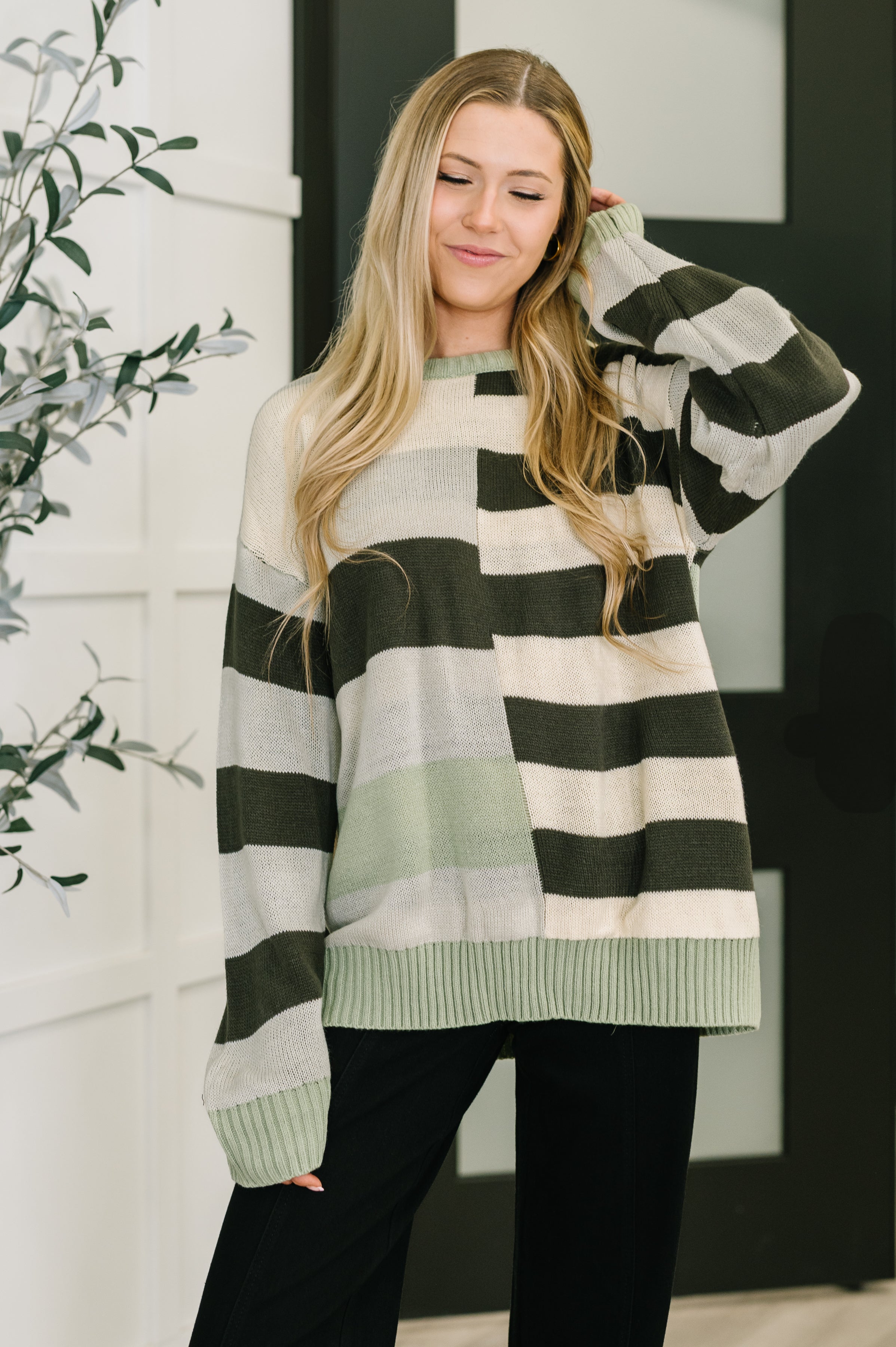 Mixed Stripe Color Block Knit Pullover Sweater