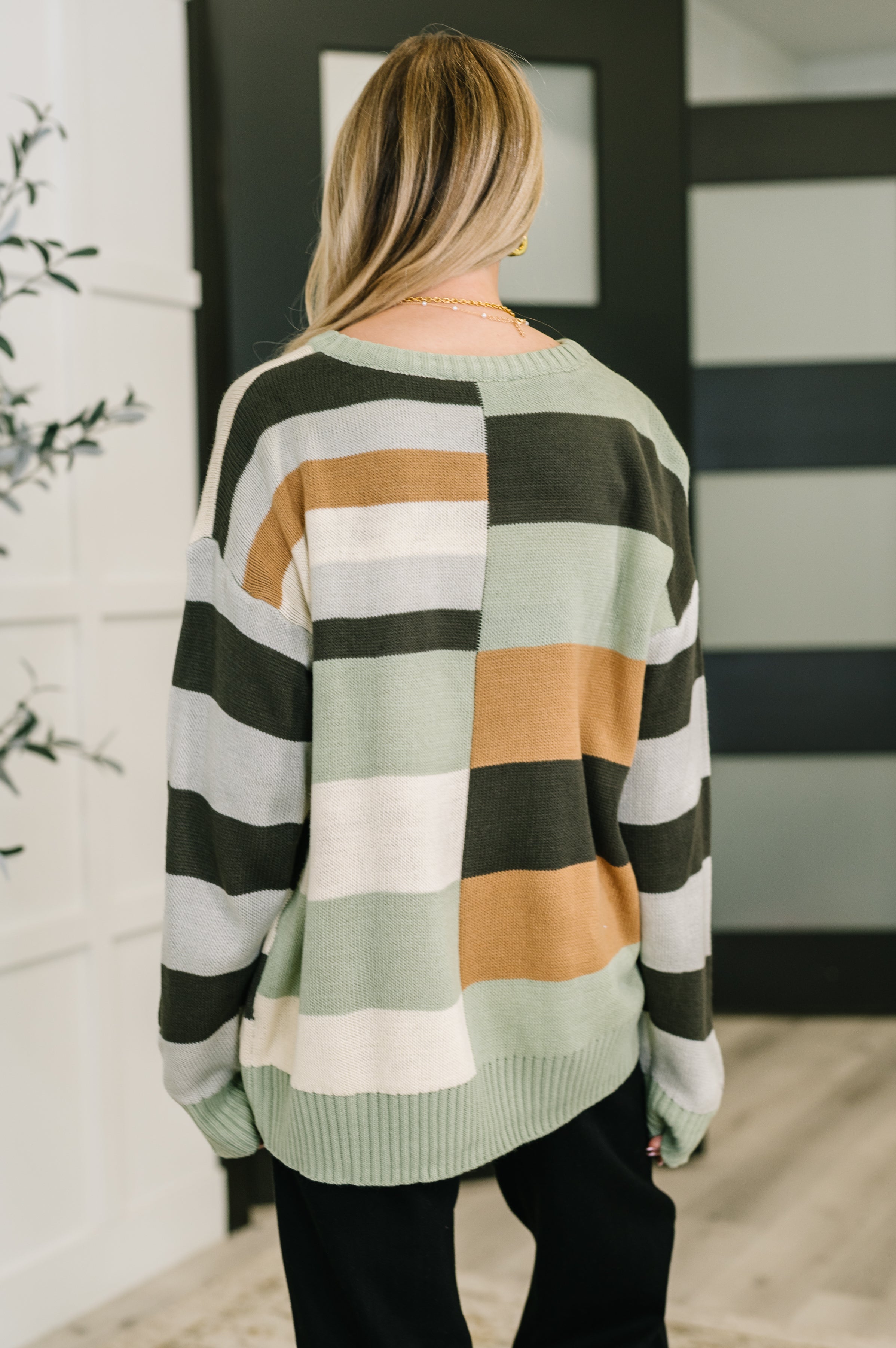 Mixed Stripe Color Block Knit Pullover Sweater