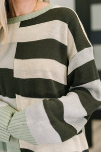 Mixed Stripe Color Block Knit Pullover Sweater