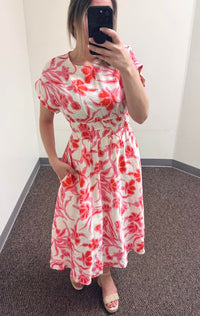 Floral Print Midi Dress with Pockets
