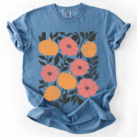 Flowers and Pumpkins Autumn Floral Comfort Colors Graphic T-Shirt