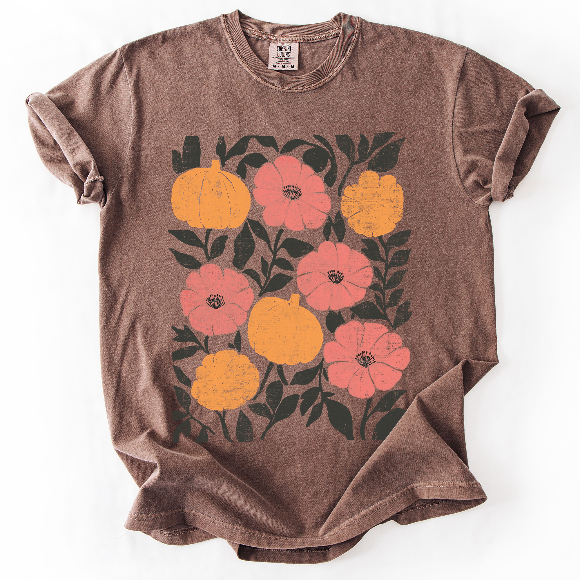 Flowers and Pumpkins Autumn Floral Comfort Colors Graphic T-Shirt