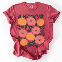 Flowers and Pumpkins Autumn Floral Comfort Colors Graphic T-Shirt
