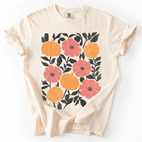 Flowers and Pumpkins Autumn Floral Comfort Colors Graphic T-Shirt