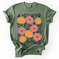 Flowers and Pumpkins Autumn Floral Comfort Colors Graphic T-Shirt