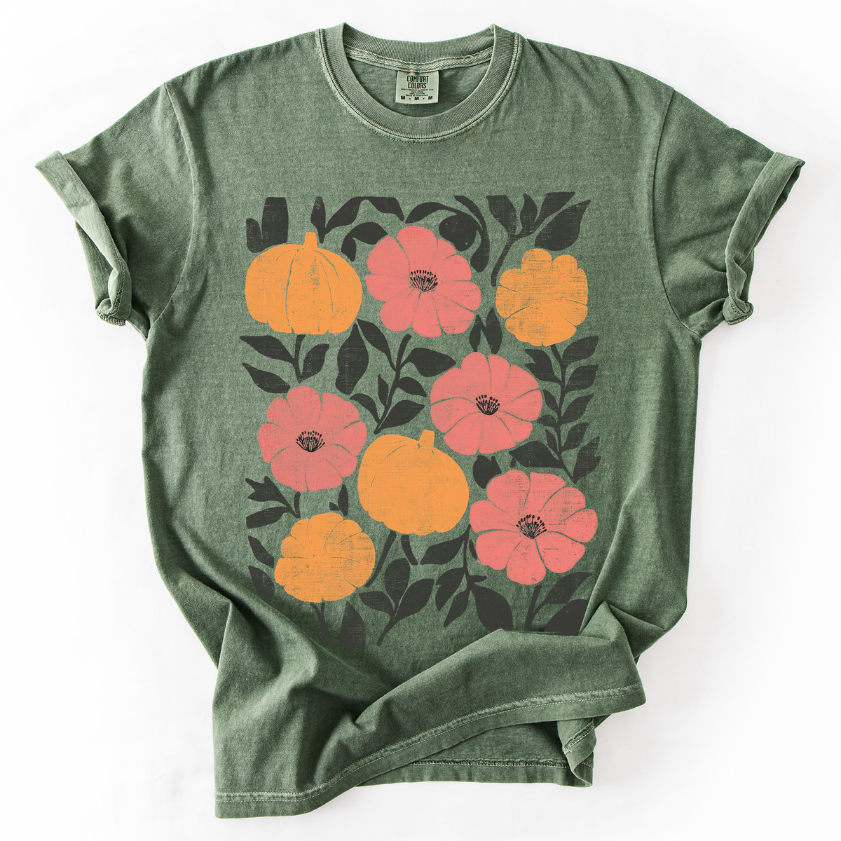 Flowers and Pumpkins Autumn Floral Comfort Colors Graphic T-Shirt
