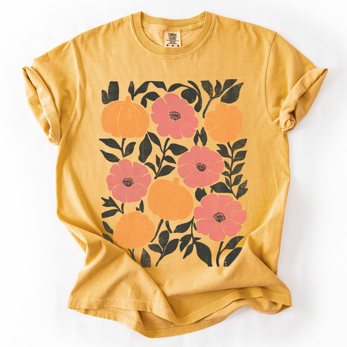 Flowers and Pumpkins Autumn Floral Comfort Colors Graphic T-Shirt