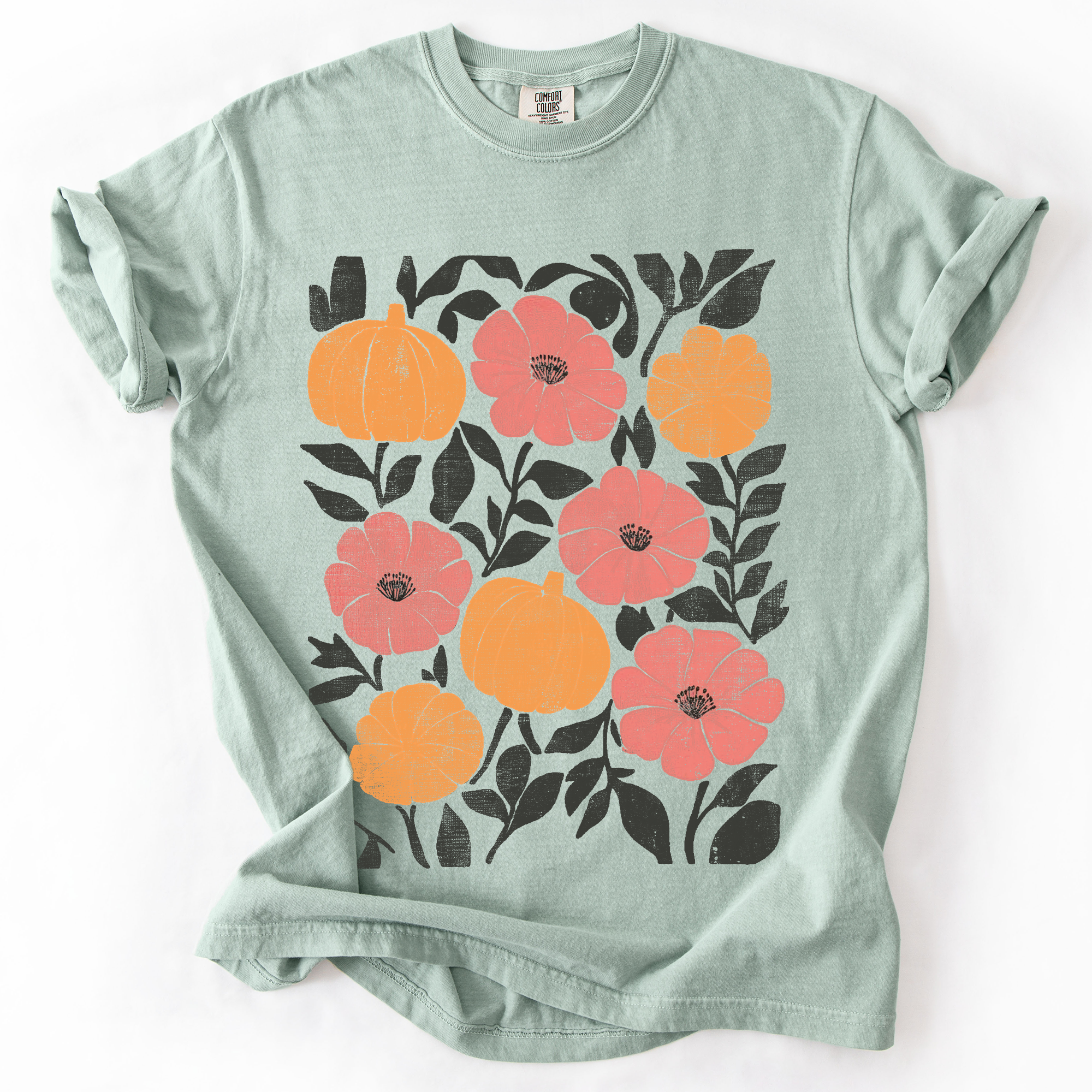 Flowers and Pumpkins Autumn Floral Comfort Colors Graphic T-Shirt
