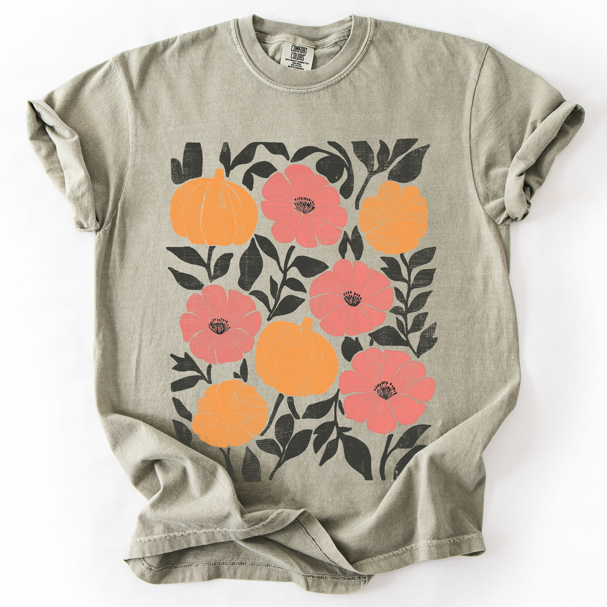 Flowers and Pumpkins Autumn Floral Comfort Colors Graphic T-Shirt