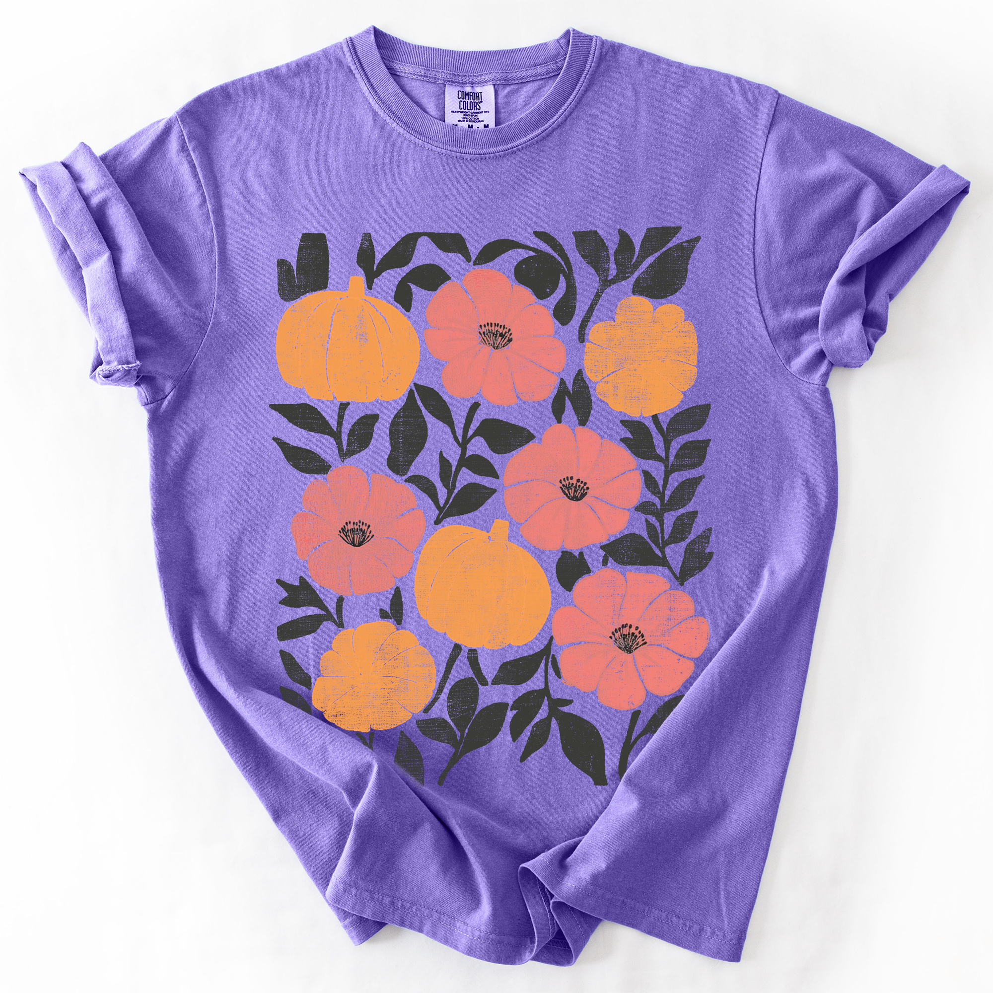 Flowers and Pumpkins Autumn Floral Comfort Colors Graphic T-Shirt