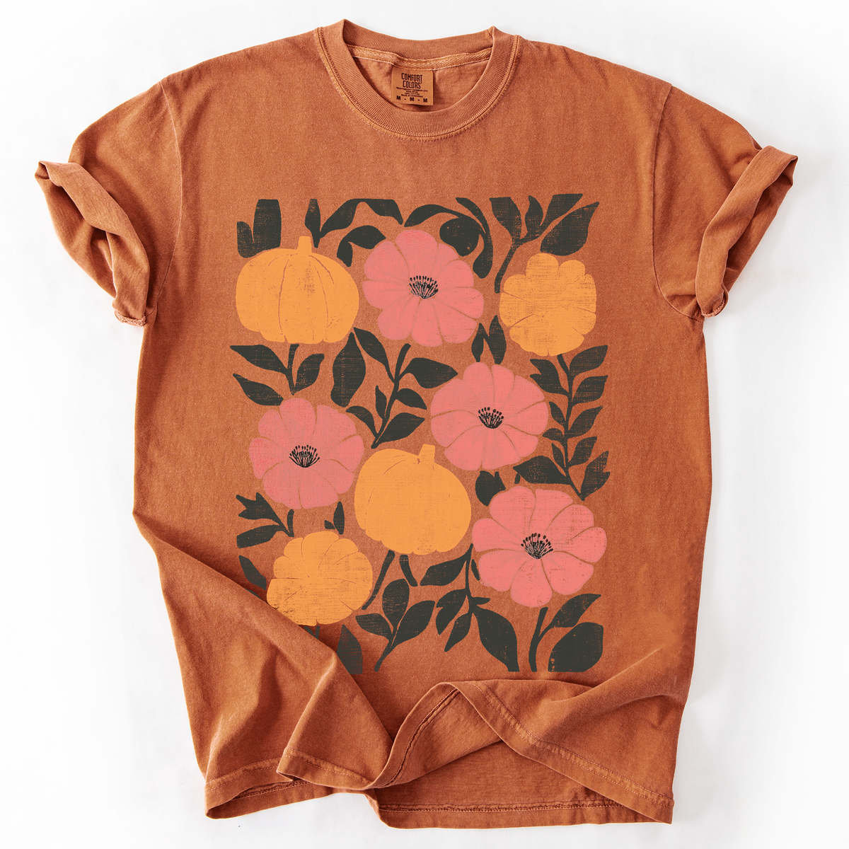 Flowers and Pumpkins Autumn Floral Comfort Colors Graphic T-Shirt