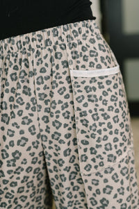 Wide Leg French Terry Leopard Print Pants