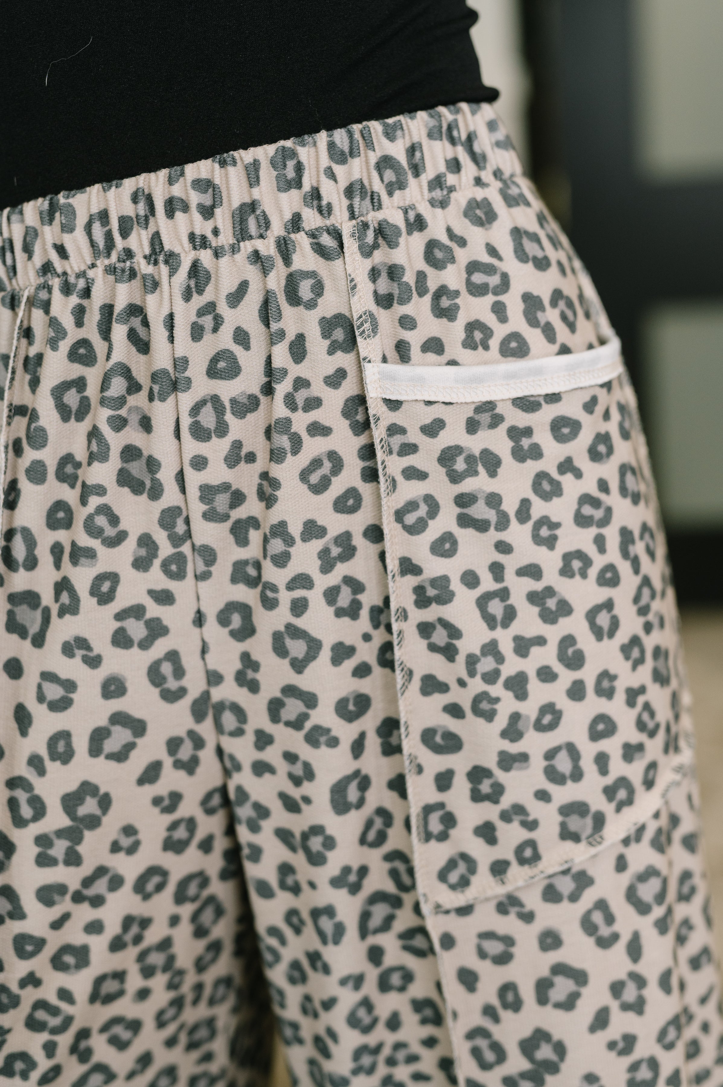 Wide Leg French Terry Leopard Print Pants